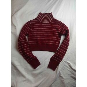 Derek Heart Sweater Womens Small Red White Striped Knit Turtleneck Crop Pullover